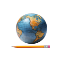 Education globe with realistic pencil on transparent background png