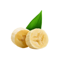 Sliced ripe banana with leaf on transparent background png