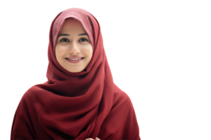 A woman in a red hijab is smiling png