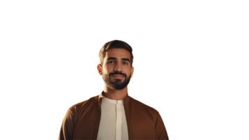 A man with a beard and a brown jacket. png