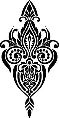 artwork An elaborate black floral damask pattern reminiscent of vintage textiles with intricate swirls and a central leaf motif