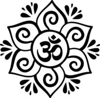 elegant Om symbol nestled within a lotus flower radiating peace and spirituality in a black and white minimalist line vector