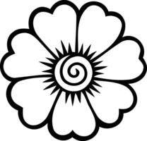 A whimsical flower design with heart shaped petals reaching for joy in monochrome line art vector