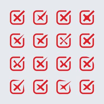 cruzar marca icono. cruzar caja icono con incorrecto botones y No marca de verificación íconos en rojo cruzar. plano redondo botones colocar. vector