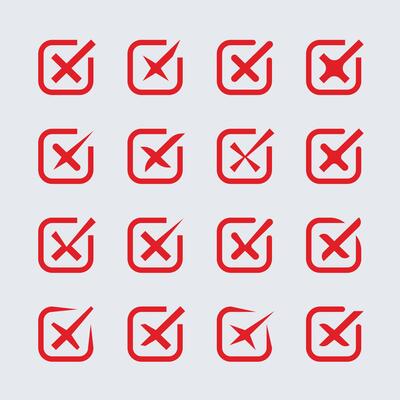 Cross mark icon. Cross box icon with wrong buttons and no checkmark icons in red cross. flat round buttons set.