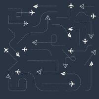 Airplane and hand drawn paper routes. Travel icon and dotted line tracing collection. dash line icons vector