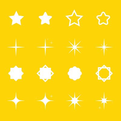 Star of different shapes flash silhouette set, Collection of twinkle particle stars and rays decorative symbols for design