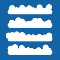 Flat cloud. Simple cloudy shapes. Cartoon white puffy, fluffy and cumulus clouds in blue sky. Abstract comic weather elements. Objects cloudscape for game. vector