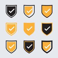 Shield icon set in vintage style. Protect shield security line icons. Badge quality symbol, sign, logo or emblem. shield yellow color vector