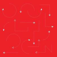 Airplane and hand drawn paper routes. Travel icon and dotted line tracing collection. modern arrow plane with red background vector