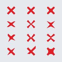 Cross box icon with wrong buttons and no checkmark icons in red cross. flat round buttons set. vector