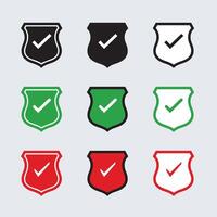 Shield icon set in vintage style. Protect shield security line icons. Badge quality symbol, sign, logo or emblem. shield black, red and green color vector