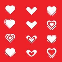 Heart icons. Set of love symbols. Set of heart modern icons isolated on Red background. vector