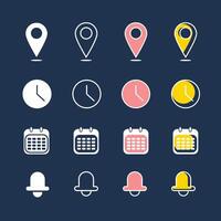 Location, time, calendar and notification icon isolated collection vector
