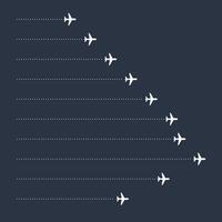 Airplane and hand drawn paper routes. Travel icon and dotted line tracing collection. with dark blue background vector