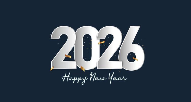 2026 New Year design holiday decoration with golden sparkles background illustration