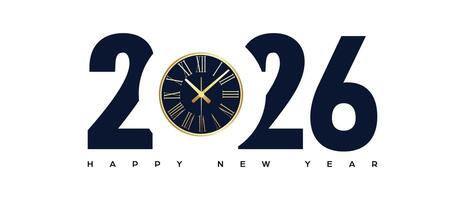 2026 New Year design holiday decoration Clock with golden sparkles background illustration vector