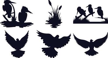 Mixed Bird Silhouettes on Branch vector