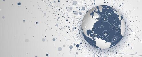 the world is surrounded by dots on a gray background vector