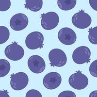 Blueberry summer pattern on a blue background. Simple seamless pattern with berries. Cute fruit print. vector