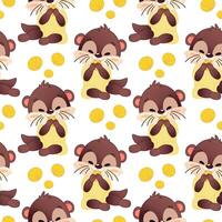Pattern of cute otters with leaves vector