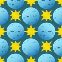 Blue moons and yellow stars pattern vector