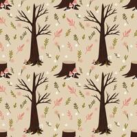 Woodland pattern with trees and mushrooms vector