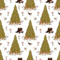 Whimsical tree and bird pattern vector