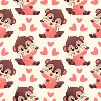 Cute otters with hearts pattern vector