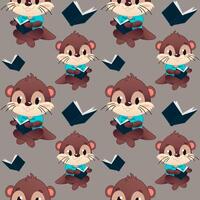 Cartoon otters reading books vector