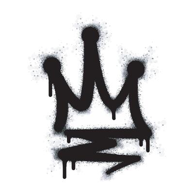 collection of spray painted graffiti crown signs in black on white. Crown drop symbol. isolated on white background. crown graffiti illustration