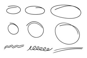Highlight handdrawn oval sketch marker frames line set. Hand drawn scribble circle underscore set. Doodle ovals and ellipses line template. illustration oval isolated on white background vector