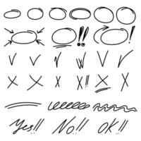 Highlight hand drawn oval sketch marker frames line set. Hand drawn scribble circle underscore set. Doodle ovals and ellipses line template. illustration oval isolated on white background. vector