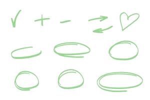 Highlight handdrawn oval sketch marker frames line set. Hand drawn scribble circle underscore set. Doodle ovals and ellipses line template. illustration oval isolated on white background. vector