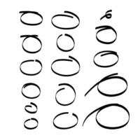 Highlight handdrawn oval sketch marker frames line set. Hand drawn scribble circle underscore set. Doodle ovals and ellipses line template illustration oval isolated on white background. vector