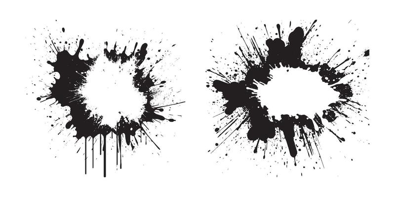 Black ink splatter explosion with drip paint drops abstract grunge texture isolated on white background element for graffiti splash poster banner design urban messy artistic style
