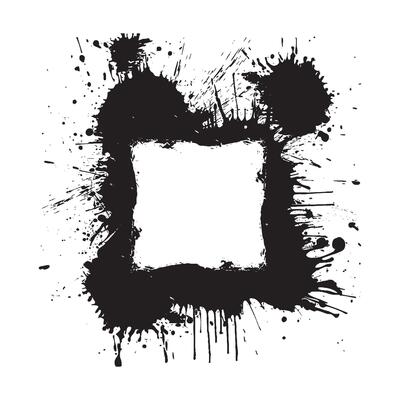 Square ink splatter frame with messy grunge texture and dripping paint design isolated on white background for edgy banner, poster, art template, graphic element or urban visual decoration