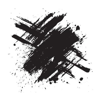 Grunge black abstract ink splash textured paint stroke isolated on white background, distressed messy brush strokes for urban street art, chaotic grunge design, modern artistic grunge element