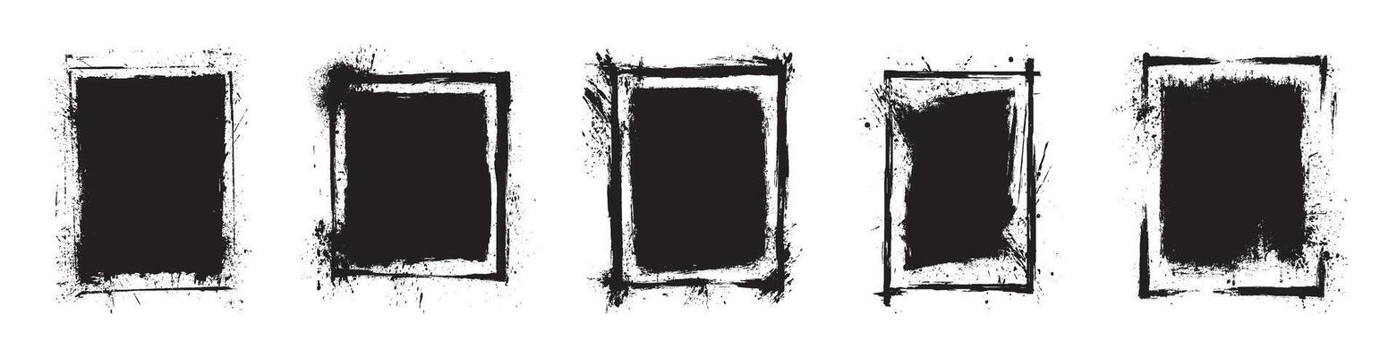 Hand drawn grunge vertical rectangle frames paint splatter black white abstract ink texture urban brush stroke graffiti design borders template isolated clipart creative artistic composition