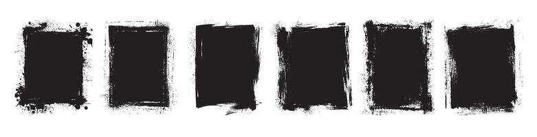 Grunge black square brush strokes set isolated on white background, rough paint texture borders collection for design template, abstract rectangular ink frame shapes for banner, poster, artwork vector