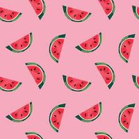 Pink background watermelon seamless pattern flat illustration repeating fruit slice design with green rind summer fresh tropical surface texture for fabric wrapping digital wallpaper fun colorful look vector