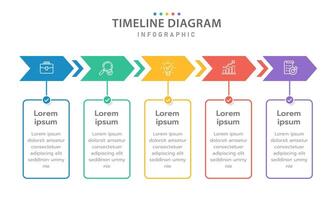 Infographic template for business. 5 Steps Modern Timeline diagram with arrow and topic, presentation infographic timeline. vector