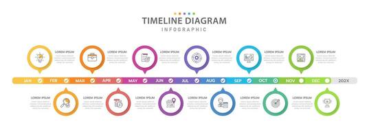 Infographic template for business. 12 Months modern Timeline diagram calendar, minimal style, presentation infographic. vector