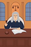 Illustration of a judge sitting at the courtroom desk. vector