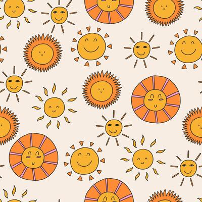 Cute Groovy Sun Baby Seamless Pattern