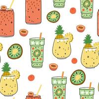 Tropical drinks and fruits pattern vector