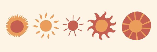 Sun Boho Simple Icon Set vector