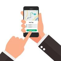 Man booking car by application on smartphone vector