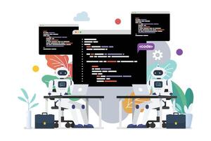 Robots coding in a modern office vector