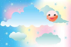Smiling Sun And Clouds In Pastel Sky vector